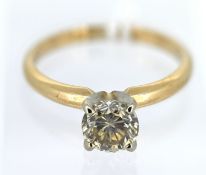 A diamond solitaire engagement ring, set in 14k yellow gold, approx 1ct, size N/O.