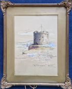 Robert Borlase Smart (1881-1947) watercolour and ink of Mount Batten castle Plymouth, after a sketch