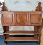 A wooden wall hanging set of shelves and cupboard, approx 107cm x 85cm.