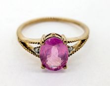 Gemporia, a pink sapphire and diamond set ring, set in 9k yellow gold, size R/S, with certificate of