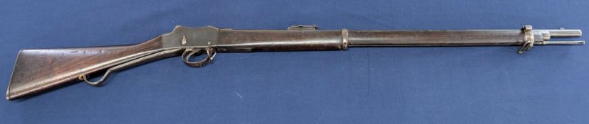 A Victorian 555/450 Mark IV Enfield 1888 Martini-Henry lever action rifle, impressed marks to stock,