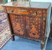 A Dutch Style marquetry sideboard, with elaborate floral decoration, columns to corners, drawer over