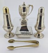 A silver vinegar and mustard pot, weight approx 4.1oz, together with a collection of silver plated