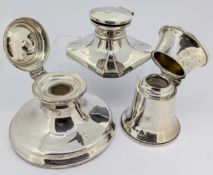 Three silver inkwells, to include two of capstan form, and another hallmarked Birmingham 1910, total