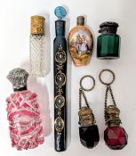 A collection of 19th century scent bottles, to include two of chatelaine hanging style, one with