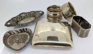 A small collection of silver items, to include a cigarette case hallmarked Birmingham 1918,