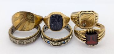Six various rings, set in 9ct gold, total weight 20.1g.