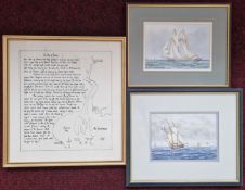 Two maritime watercolour paintings by John Whale 1991/1993, together with a framed study of the