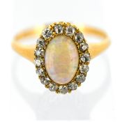An antique opal and diamond cluster ring,