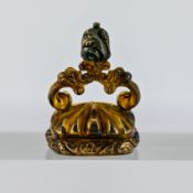 A Victorian gilt and carnelian fob seal, ornately carved with a rectangular plaque of carnelian,