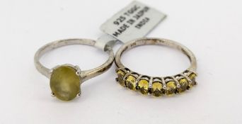 Gemporia, a Miloko Mavo Apatite ring and a yellow Scapolite ring, both set in silver, with