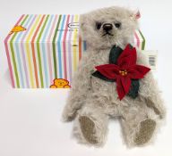 Steiff limited edition Poinsettia teddy bear, mohair bear with felt poinsettia flower to chest,