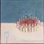Masako Whitehouse (Cornish artist), oil on canvas, 'Birthday Cake', inscribed and signed verso and
