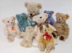 Steiff, a collection of eight plush Steiff teddy bears, to include Steiff classic lavender mohair
