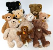 Steiff, a collection of nine plush Steiff teddy bears, to include Steiff original ‘Happy’ tan