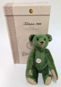 Steiff limited edition green growler 1908 Replica teddy bear, white chest tag and white ear tag