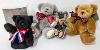 Merrythought, four plush bears with bows, to include one with display box. (4)