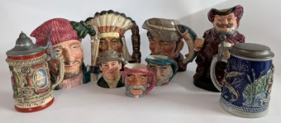 A collection of Royal Doulton character jugs to include The Angler D6866, Lumberjack D6610, The