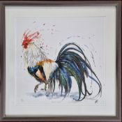 A limited edition print of a cockerel - 'Strut 'n' Stuff' 23/250, signature indistinct, framed and