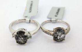 Gemporia, a Tourmalinated quartz and white topaz set ring and another Tourmalinated quartz and white