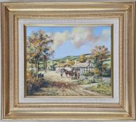 Alan King, two oil and canvas paintings to include 'Visit to the Smithy', 1996, framed size