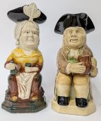 Two Toby jug replicas of original pieces modelled by Ralph Wood in Burslem, circa 1770, height