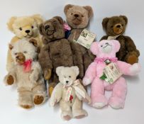 A collection of seven plush teddy bears, to include Hermann limited edition 1950s plush teddy