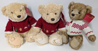 Harrods Christmas Bears, to include two 2009 Maxwell Bears, and a 2011 Freddie Bear. (3)
