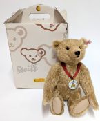 Steiff club edition 2004, cream mohair bear with orange ribbon and medal, white ear tag 420405, LE