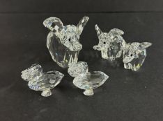 Swarovski Crystal Glass, 2x Pelican, Elephant Small x2, and another Elephant, all boxed.