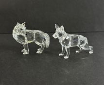 Swarovski Crystal Glass, Wolf & German Shepherd, boxed.