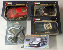 Burago, three model race cars to include Ferrari F40, Lamborghini Countach, Jaguar E Cabriolet,