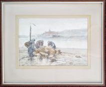 Dudley Hardy, watercolour of fisherman, signed lower right, framed and glazed, overall size approx