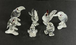 Swarovski Crystal Glass, Cockerel Rooster, Duck Standing, Drake, Toucan on Branch etc, all boxed.
