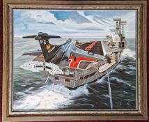 A study of Michael Turner acrylic 1972 painting of Buccaneer aircraft RN Jet XT283 (809 Squadron)