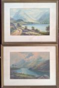A pair of landscape watercolours of the Lake District, with sheep, framed and glazed, overall