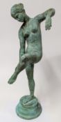 A bronze garden sculpture of a female nude, green patina, height approx 66cm.