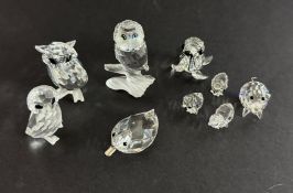 Swarovski Crystal Glass, Owl on Branch, Night Owl, Owlet, Seal etc, all boxed.