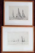 Rowland Langmaid, a pair of engraving prints of of boats at sea, framed and glazed, largest