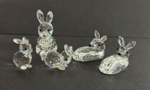 Swarovski Crystal Glass, Roe Deer Fawn x2, Rabbit mini etc, all boxed.