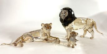 Swarovski Crystal Glass, 2016 Annual Edition - Akili Lion, 2016 Lion Mother and 2016 Lion Cub, all