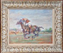 Michael Coote (1931-) pastel on board of a polo player in motion, framed and glazed, overall size