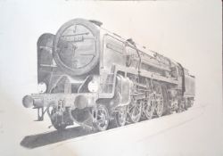 Attributed to Phillip Dutton-White (d.2022), drawing of a train, not signed, unframed, size