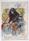 Robert Lenkiewicz (1941-2002), watercolour, pen and ink heightened with white, 'Obsession - Monica