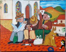 Peter Maddocks (British Cartoonist, 1928-2024), acrylic on canvas, 'Waiting for God',