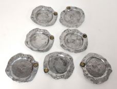 David Marshall (brutalist), seven metal work coasters, includes artist stamp and artist label,
