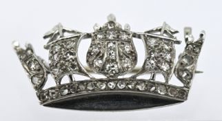 An antique diamond Naval crown brooch, grain set with rose-cut and single-cut diamonds, unmarked,