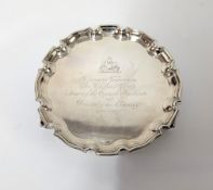 A modern silver waiter with inscription from Westward Television to Sir Clifford Tozer