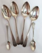 A set of four George III tablespoons, hallmarked Edinburgh 1799, together with two teaspoons
