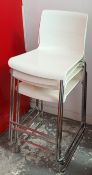 Four contemporary white plastic and metal framed IKEA bar stools (stacking).